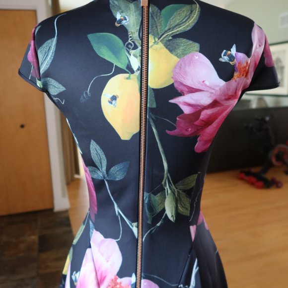 Worn once! $280 Ted Baker floral print fit n flare short sleeve dress size 1 - Picture 6 of 16